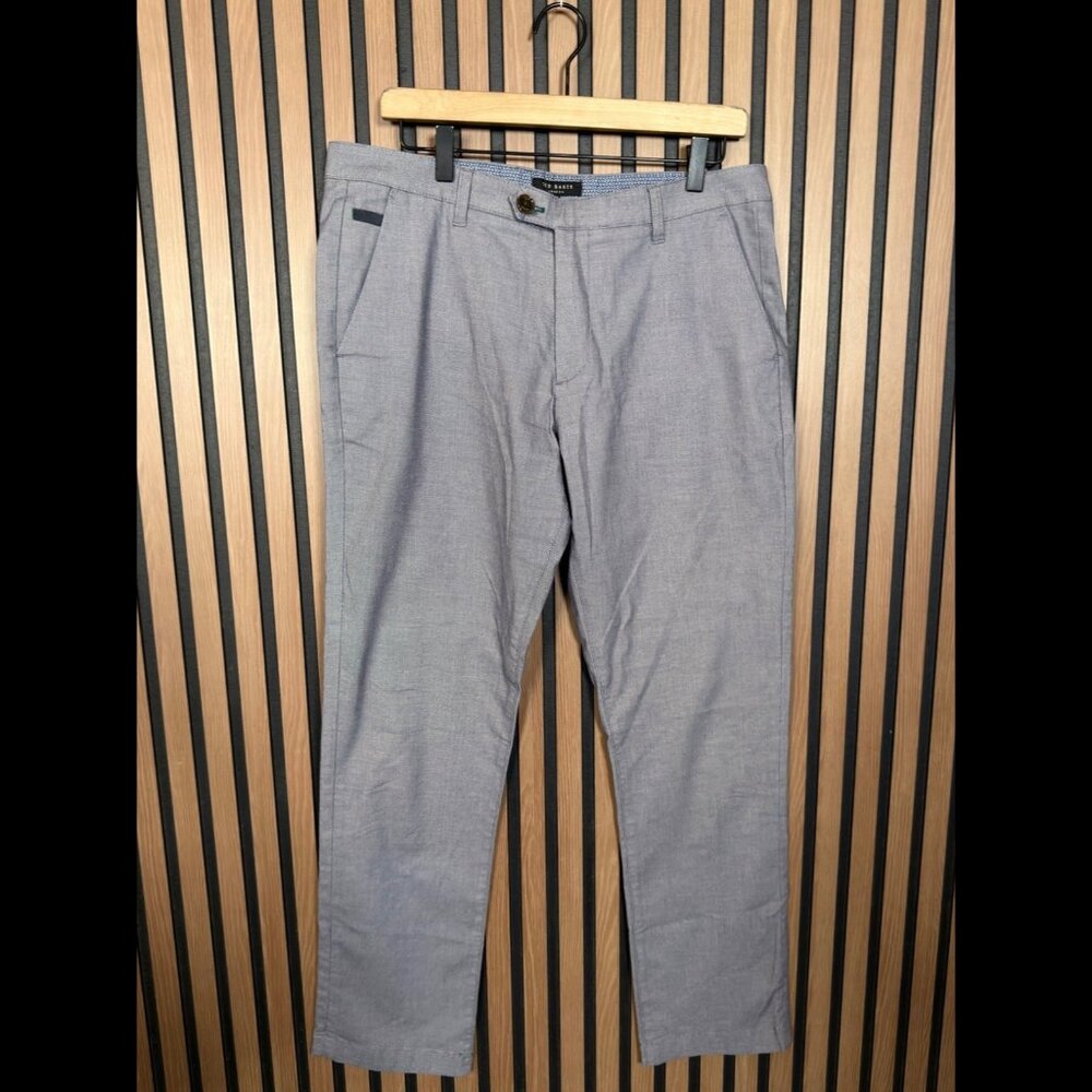 Ted Baker Trousers 34R Mens Blue Timmet Geometric Print Flat Front Dress Pants